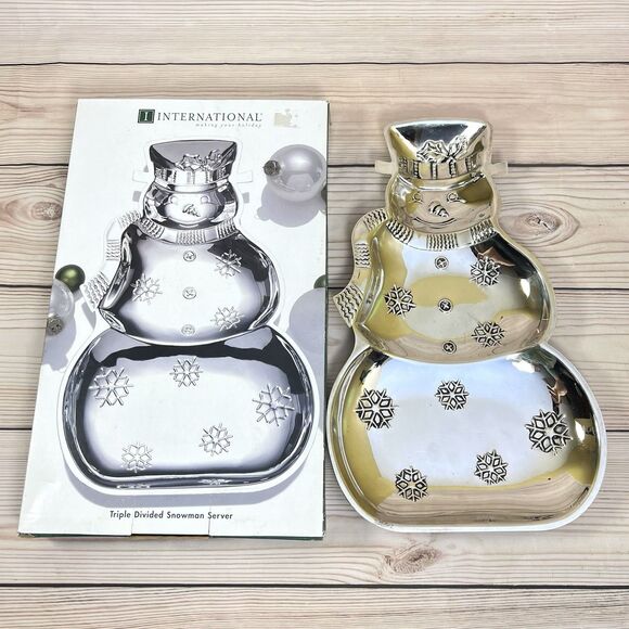 VTG International Silver Divided Snowman Server 15” Silverplate Christmas Tray - Picture 13 of 13